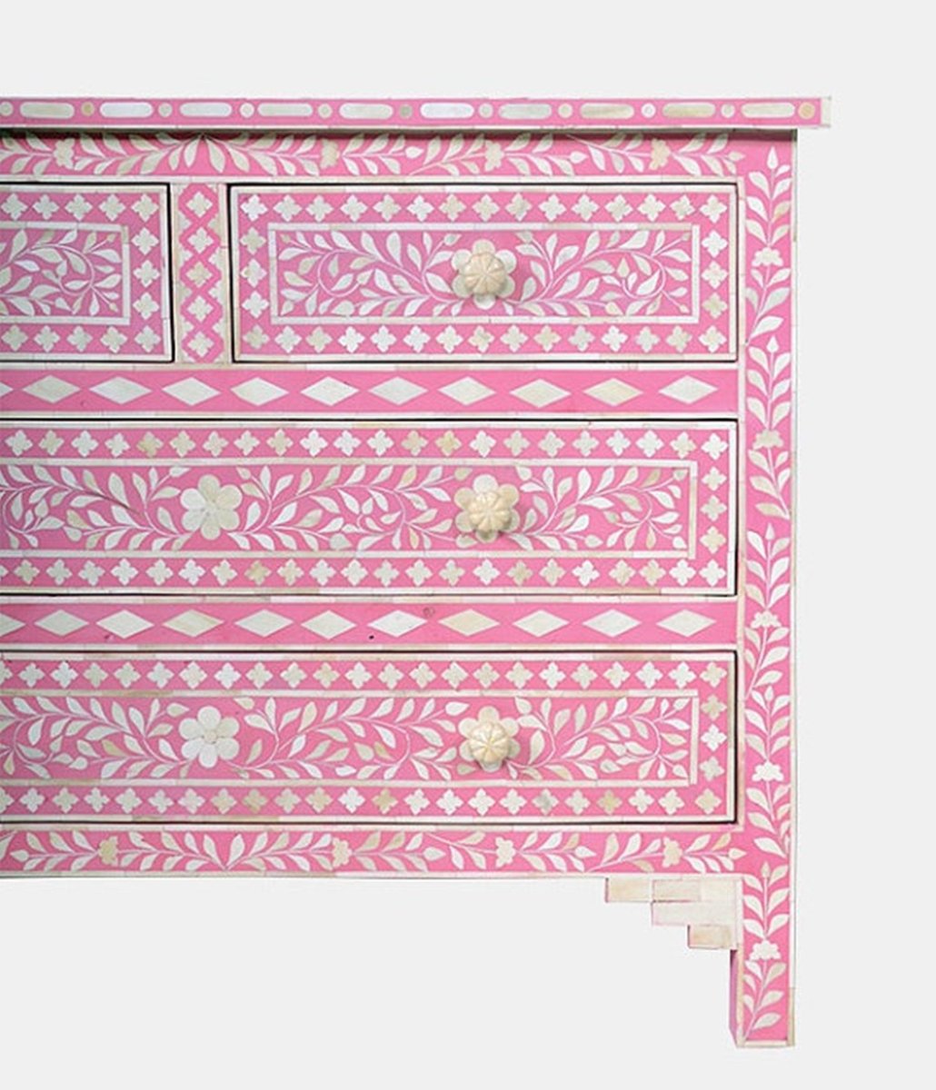 Bone Inlay Pink Chest Of Drawer