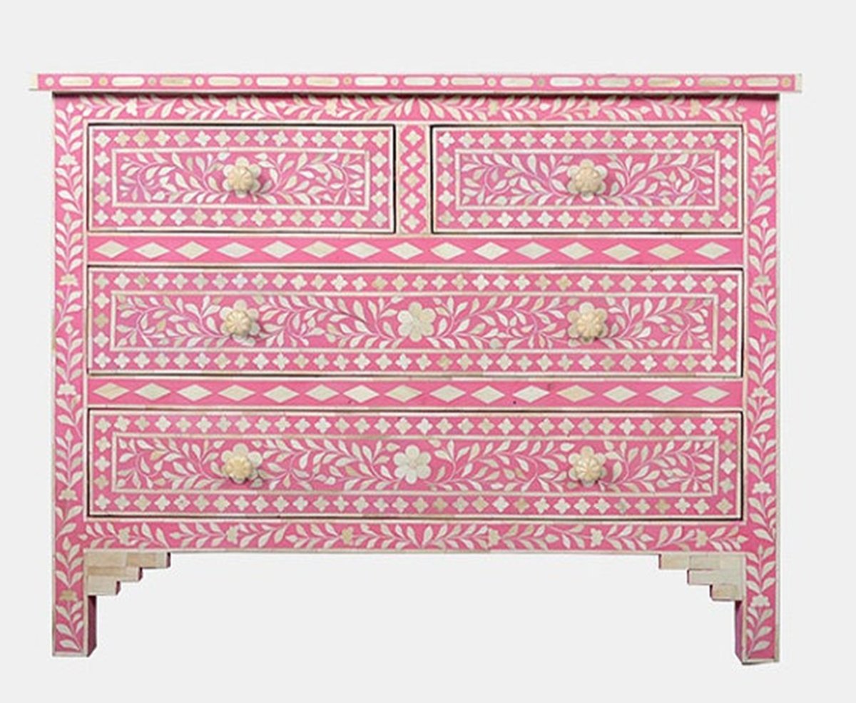 Bone Inlay Pink Chest Of Drawer