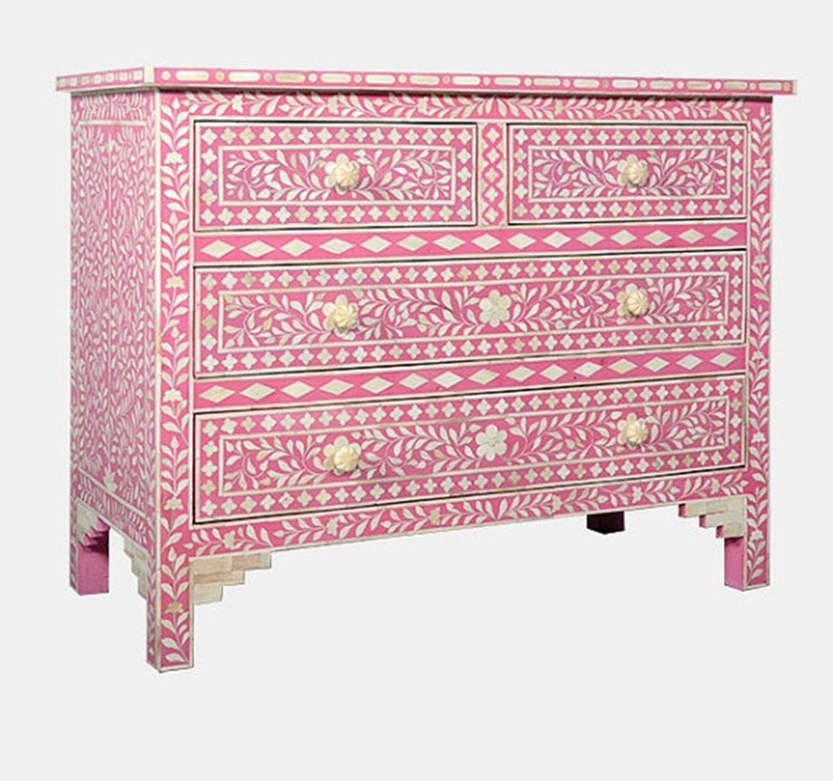 Bone Inlay Pink Chest Of Drawer