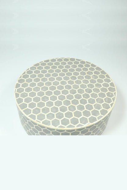 Handmade Bone Inlay Honeycomb Design Round Coffee Table