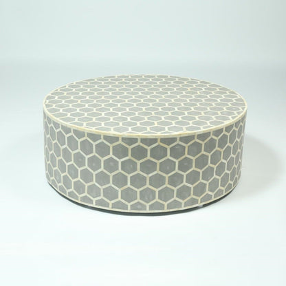 Handmade Bone Inlay Honeycomb Design Round Coffee Table
