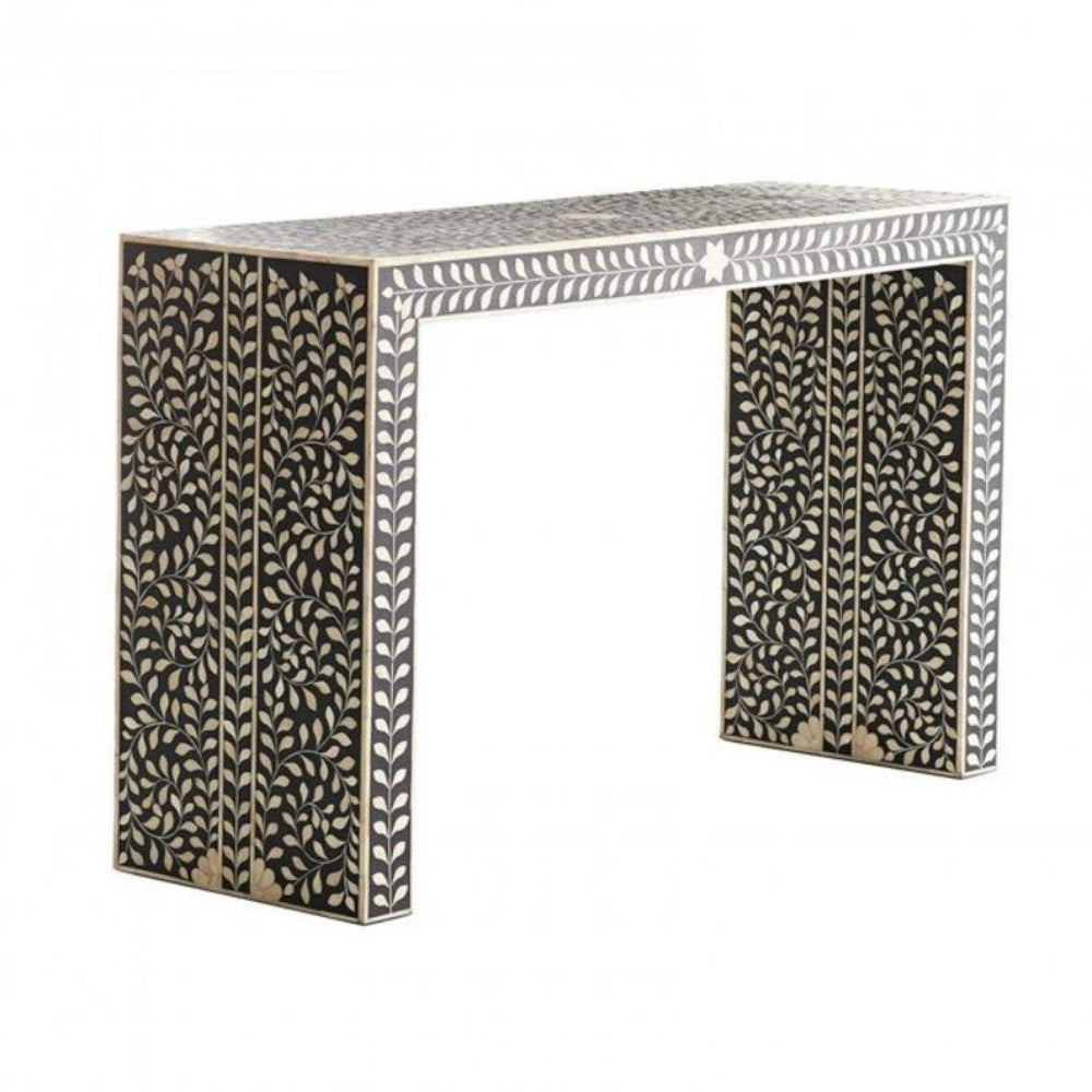 Bone Inlay Console Table in Black and White Color