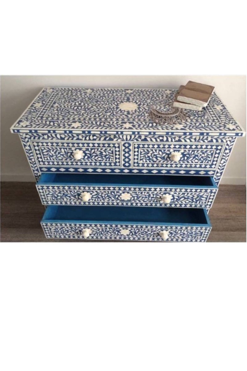 Bone Inlay Blue Chest Of Drawer