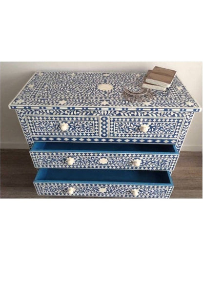 Bone Inlay Blue Chest Of Drawer