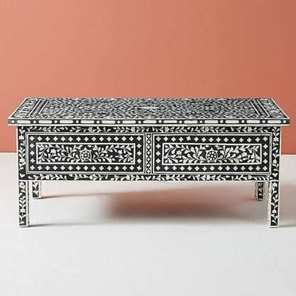 black inlay rectangle coffee table with storage drawers