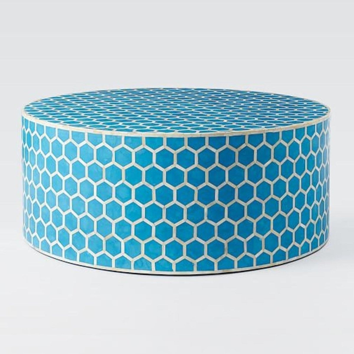 Handmade Bone Inlay Honeycomb Design Round Coffee Table