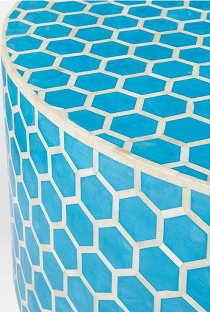 Handmade Bone Inlay Honeycomb Design Round Coffee Table