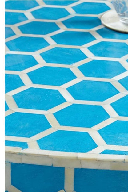 Handmade Bone Inlay Honeycomb Design Round Coffee Table