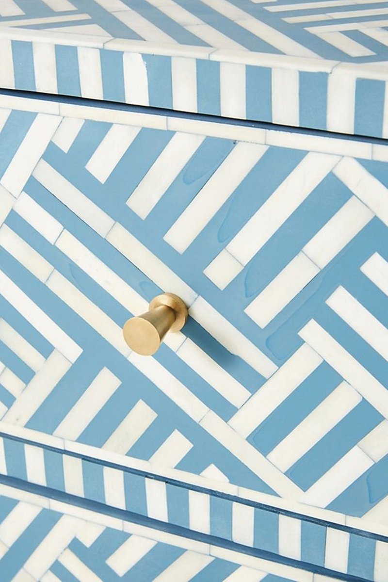 Handmade Bone Inlay Herringbone Optical Chest of Six Drawers