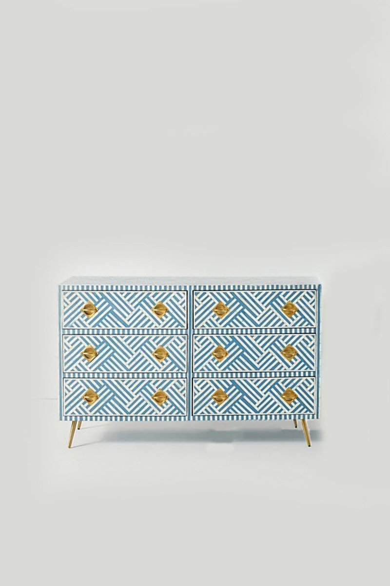 Blue Optical Six Drawers Dresser