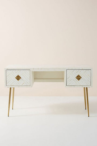 Handmade Optical Bone Inlay Work Desk | Home Office Laptop Desk