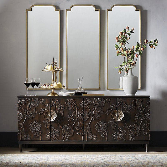 Brown Floral Design Miri Hand Carved Sideboard Buffet & Sideboard - Bone Inlay Furnitures