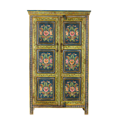 Brutalist Hand Painted Solid Wood Armoire – Vintage Two Door Wardrobe Closet Armoire - Bone Inlay Furnitures