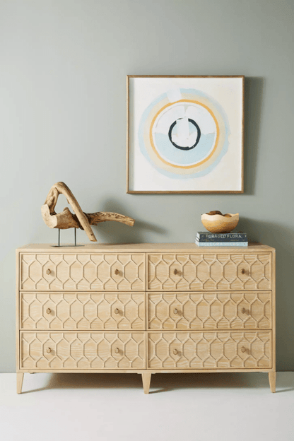 Carved Textured Trellis Six - Drawer Dresser | Wooden Dresser Drawer Dresser - Bone Inlay Furnitures