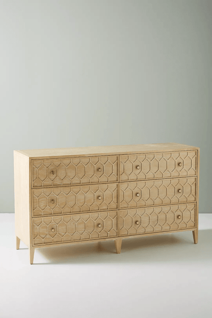 Carved Textured Trellis Six - Drawer Dresser | Wooden Dresser Drawer Dresser - Bone Inlay Furnitures