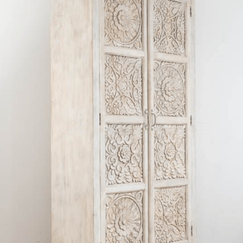 Charika Hand Carved Solid Wood Armoire – French Country Bedroom Storage Wardrobe Armoire - Bone Inlay Furnitures