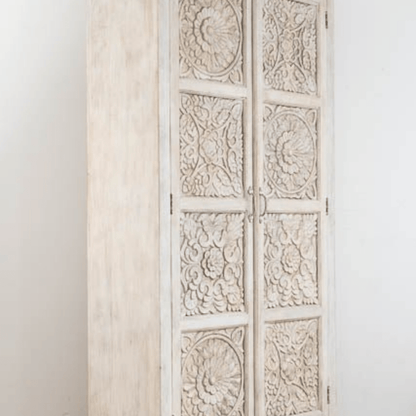 Charika Hand Carved Solid Wood Armoire – French Country Bedroom Storage Wardrobe Armoire - Bone Inlay Furnitures