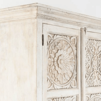 Charika Hand Carved Solid Wood Armoire – French Country Bedroom Storage Wardrobe Armoire - Bone Inlay Furnitures