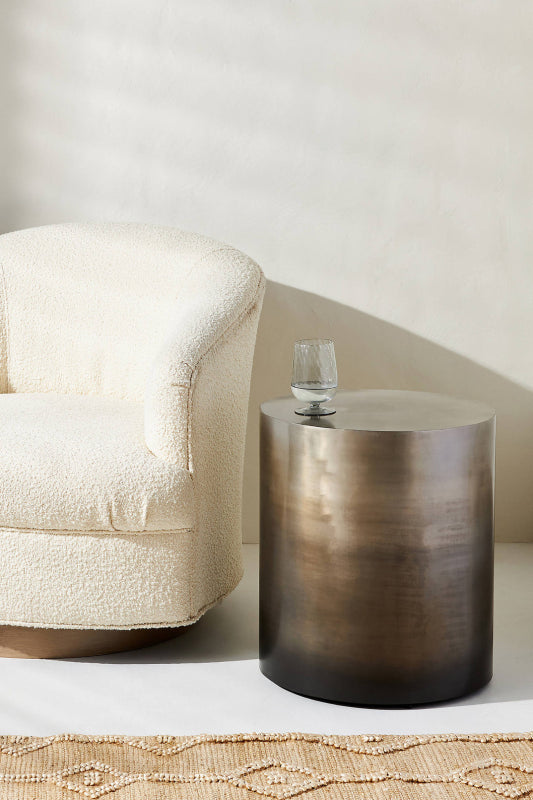 Chic Handmade Almandine Ombre Embossed Metal Drum Coffee Table Coffee Table - Bone Inlay Furnitures