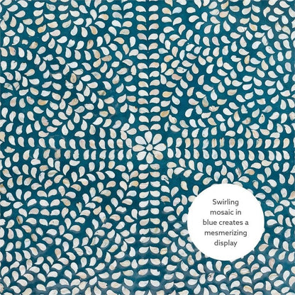 Chic Handmade Bone Inlay Circular Blue & White Brass Base Coffee Table Coffee Table - Bone Inlay Furnitures