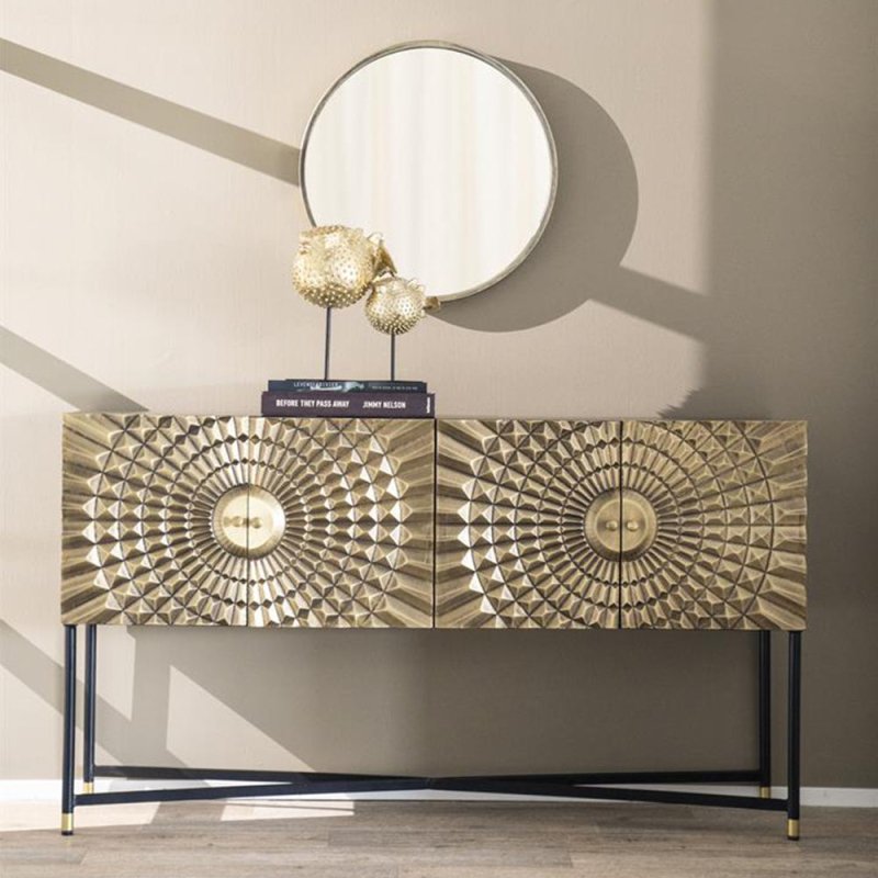 Chic Handmade Embossed Metal Sideboard Brass Legs Cabinet Buffet & Sideboard - Bone Inlay Furnitures