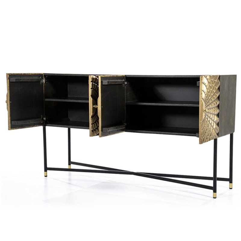 Chic Handmade Embossed Metal Sideboard Brass Legs Cabinet Buffet & Sideboard - Bone Inlay Furnitures