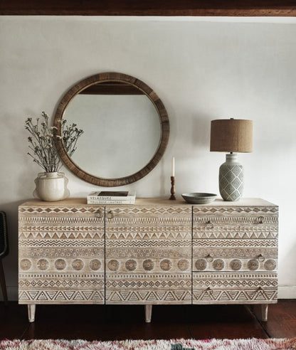 Classic Hand Carved Buffet : Wooden Sideboard with Doors & Drawers Buffet & Sideboard - Bone Inlay Furnitures