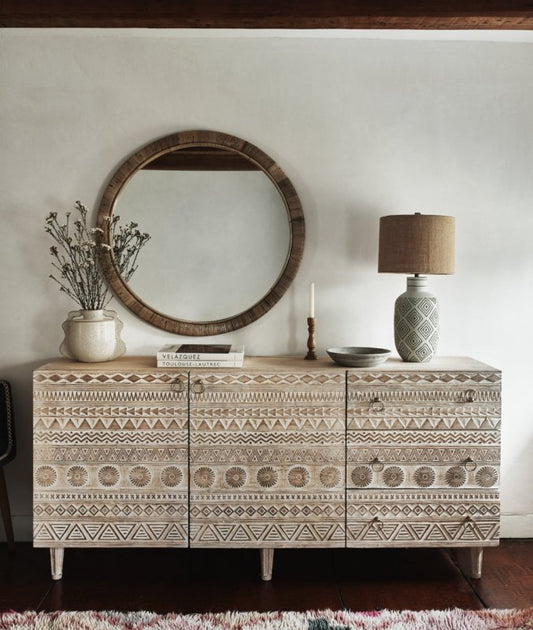 Classic Hand Carved Buffet : Wooden Sideboard with Doors & Drawers Buffet & Sideboard - Bone Inlay Furnitures