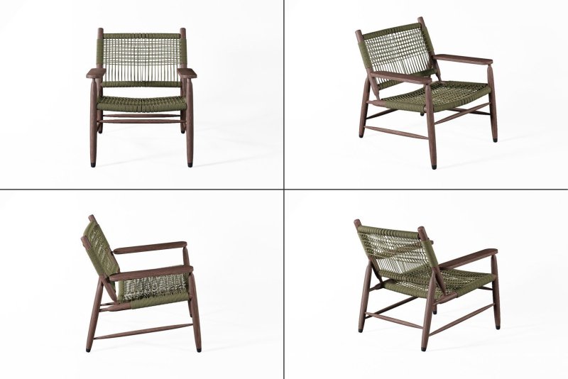 Colonial - Style Handmade Designer Inspired Wooden Rope Chair Armchair - Bone Inlay Furnitures