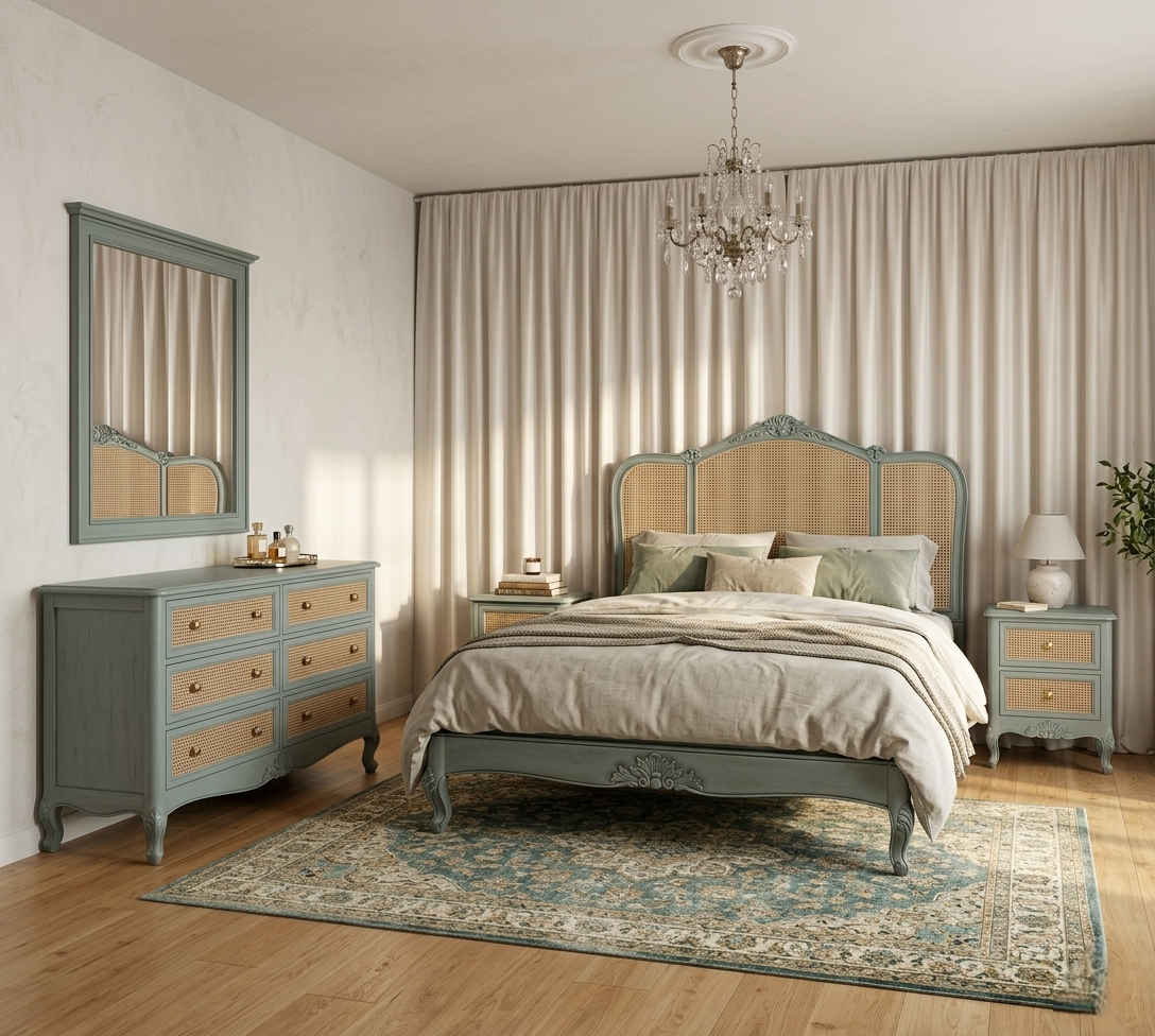 craftology-rattan-painted-low-footboard-bed - bedroom view