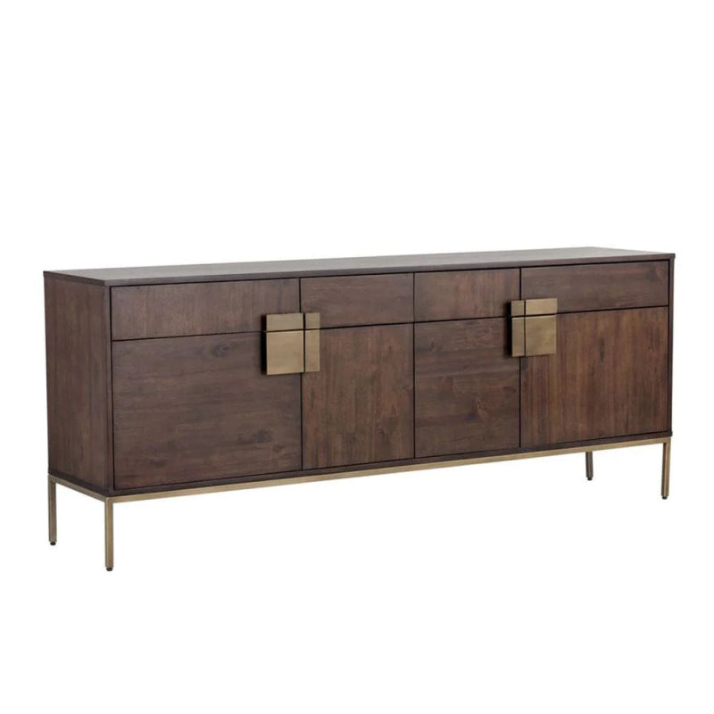 jade sideboard, embossed metal sideboard, walnut finish sideboard, antique brass furniture, storage credenza