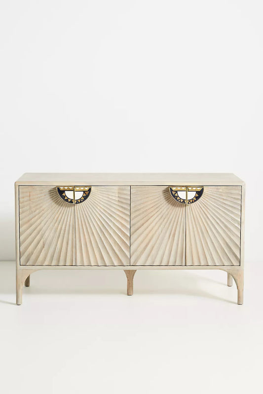 Daybreak Sideboard | Hand - Carved Sunburst Design Wooden Credenza Buffet & Sideboard - Bone Inlay Furnitures