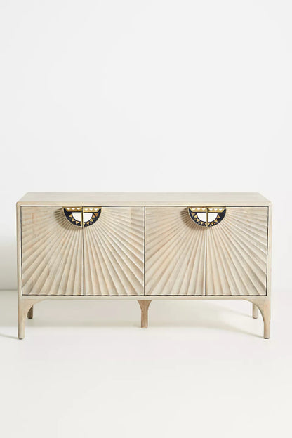 Daybreak Sideboard | Hand - Carved Sunburst Design Wooden Credenza Buffet & Sideboard - Bone Inlay Furnitures