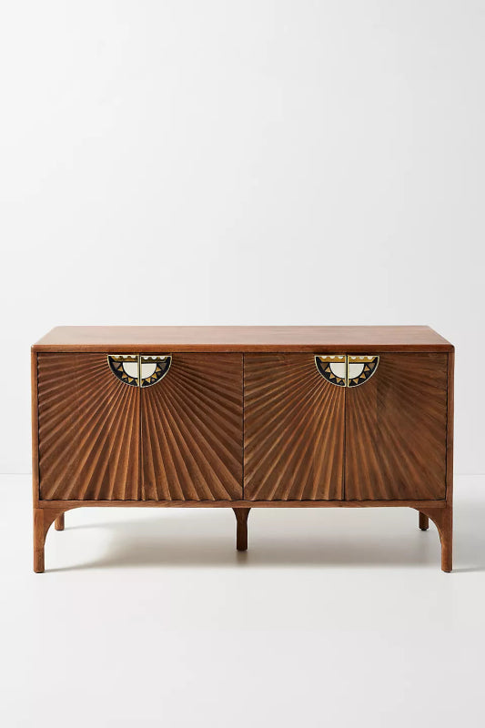 Daybreak Sideboard | Hand - Carved Sunburst Design Wooden Credenza Buffet & Sideboard - Bone Inlay Furnitures