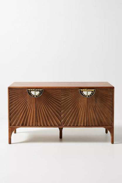 Daybreak Sideboard | Hand - Carved Sunburst Design Wooden Credenza Buffet & Sideboard - Bone Inlay Furnitures