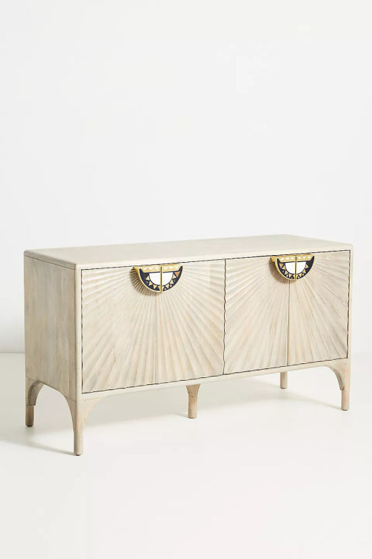 Daybreak Sideboard | Hand - Carved Sunburst Design Wooden Credenza Buffet & Sideboard - Bone Inlay Furnitures