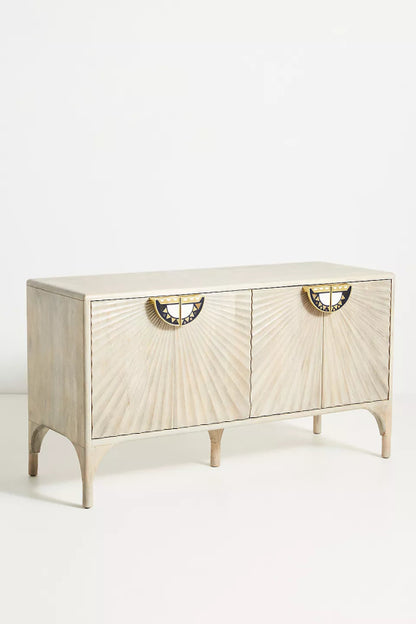 Daybreak Sideboard | Hand - Carved Sunburst Design Wooden Credenza Buffet & Sideboard - Bone Inlay Furnitures