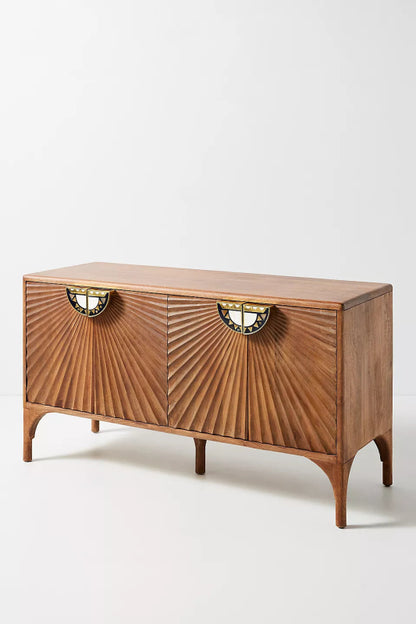 Daybreak Sideboard | Hand - Carved Sunburst Design Wooden Credenza Buffet & Sideboard - Bone Inlay Furnitures