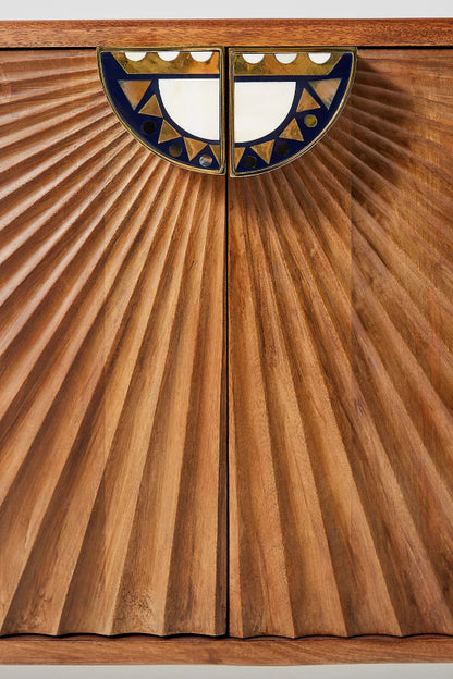 Daybreak Sideboard | Hand - Carved Sunburst Design Wooden Credenza Buffet & Sideboard - Bone Inlay Furnitures