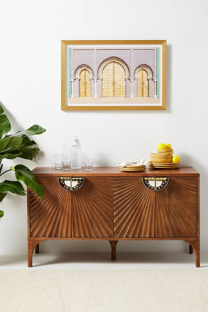 Daybreak Sideboard | Hand - Carved Sunburst Design Wooden Credenza Buffet & Sideboard - Bone Inlay Furnitures