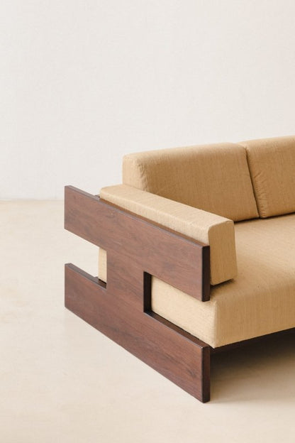 Designer Handmade Armrest Brown Sofa With Upholstery Sofa - Bone Inlay Furnitures