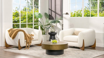 Designer Single Seater Crosby Occasional Armchair in Raw Sugar Chair - Bone Inlay Furnitures