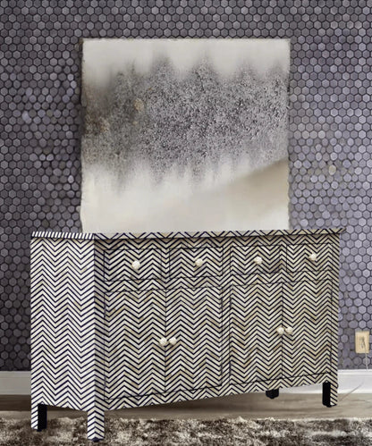 Elegant Black Chevron Pattern Bone Inlay Sideboard | Four Doors & Four Drawers Buffet & Sideboard - Bone Inlay Furnitures
