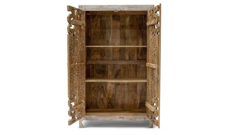 Elegant White Floral Pattern Armoire - Handmade Solid Wood Wardrobe for Shabby Chic Decor Armoire - Bone Inlay Furnitures