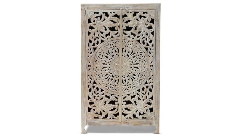 Elegant White Floral Pattern Armoire - Handmade Solid Wood Wardrobe for Shabby Chic Decor Armoire - Bone Inlay Furnitures