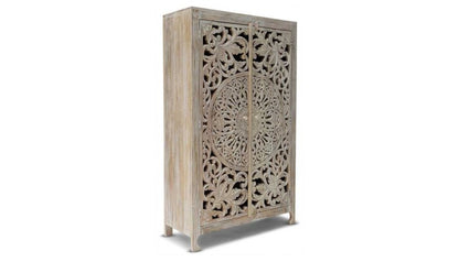Elegant White Floral Pattern Armoire - Handmade Solid Wood Wardrobe for Shabby Chic Decor Armoire - Bone Inlay Furnitures