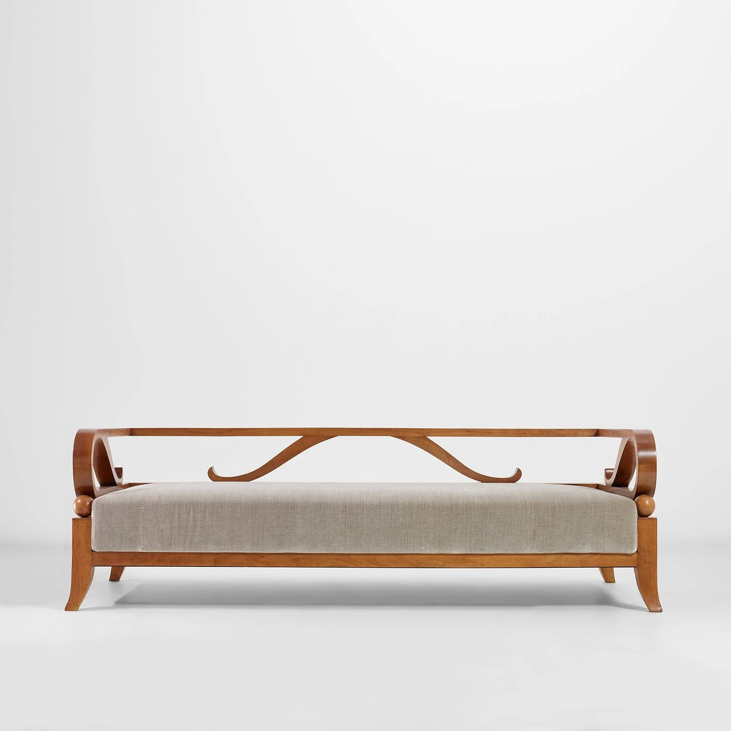Mid-Century Modern Sculptural Wooden Daybed With Upholstery