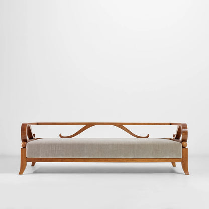 Mid-Century Modern Sculptural Wooden Daybed With Upholstery