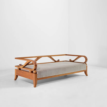 Sculptural Wooden Daybed With Upholstery