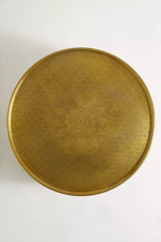 Exclusive Handmade Embossed Metal Round Golden Coffee Table Coffee Table - Bone Inlay Furnitures